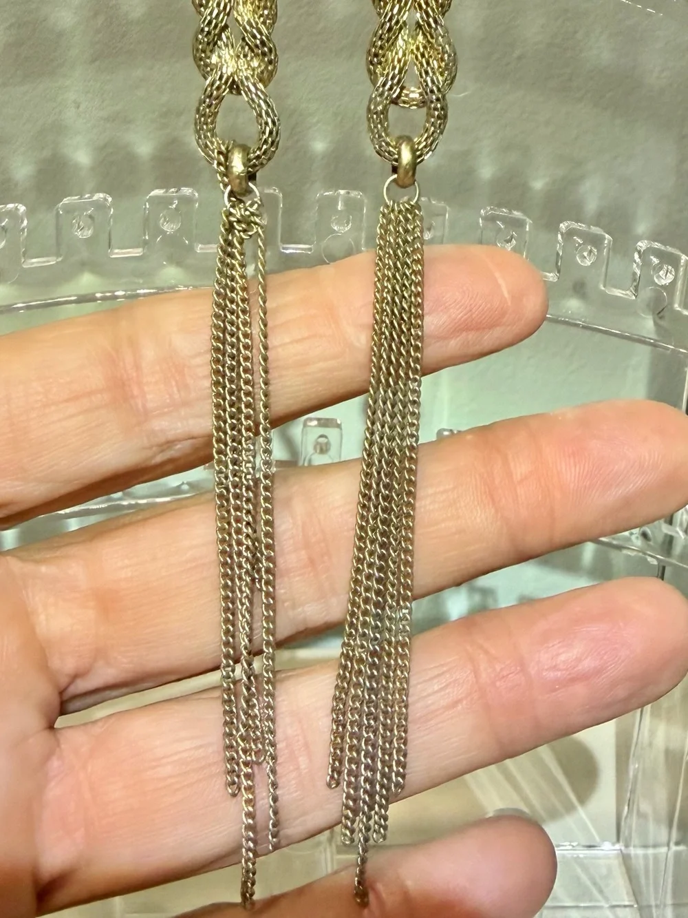 6” Long Braided Chain Tassel Fringe Drop Pierced statement Earrings
